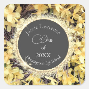 Sticker Carré Graduation Florale Jaune Personnalisée