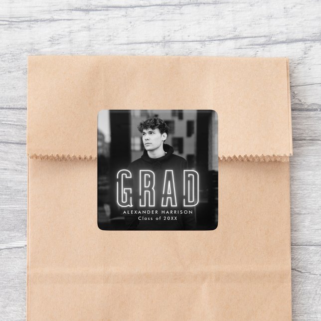 Sticker Carré Graduation moderne en néon blanc (Créateur téléchargé)