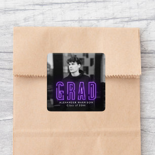 Sticker Carré Graduation moderne en néon pourpre