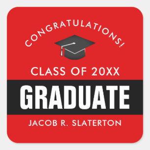 Sticker Carré Graduation noire et rouge personnalisée