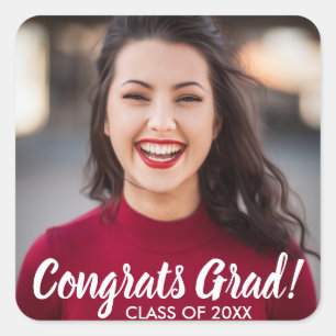 Sticker Carré Graduation Photo Félicats Grad Class 20XX Custom