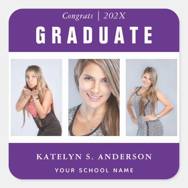 Sticker Carré Graduation violette et blanche Collage photo perso (Devant)