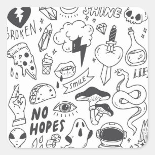 Sticker Carré Graffiti mignon : Doodle Art Set.