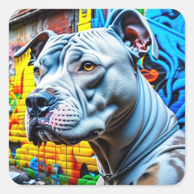 Sticker Carré Graffiti Street Art Pitbull (Devant)