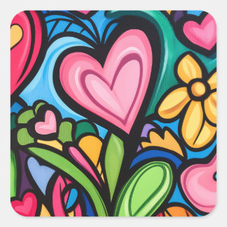 Sticker Carré Graffiti vif Saint Valentin Art