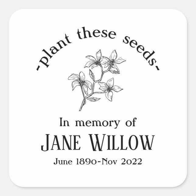 Sticker Carré Graines Plantes commémoratives Fleurs dessinées à  (Devant)