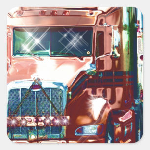 Sticker Carré Grand camion lourd rouge pour des camionneurs et
