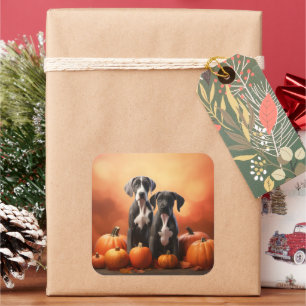 Sticker Carré Grand Chiot Danse Automne Délice Citrouille