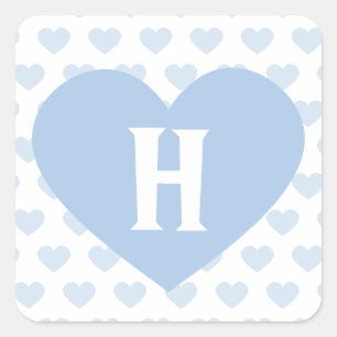 Sticker Carré Grand coeur bleu-clair - monogramme