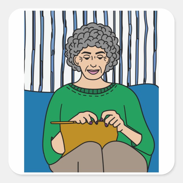 Sticker Carré Grand-Mère Au Crochet Du Hobby Du Tricot (Devant)