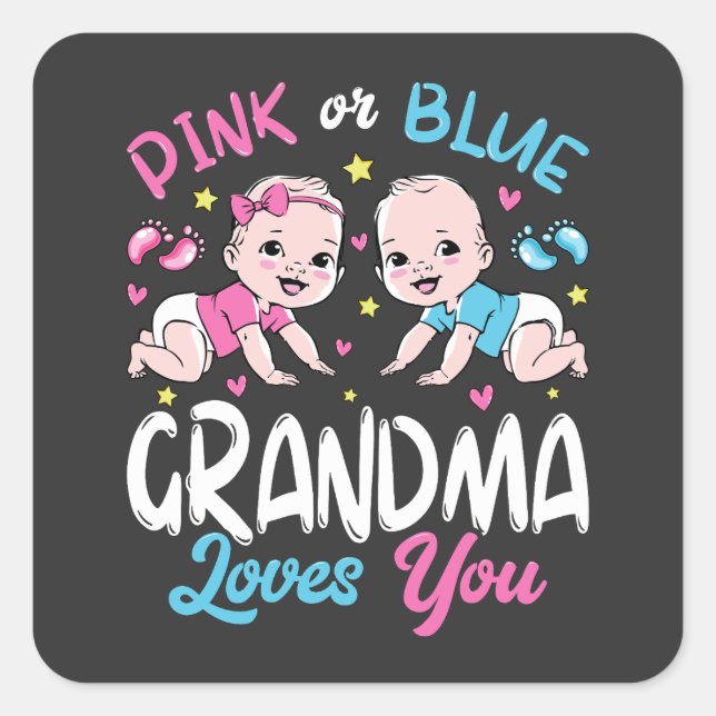 Sticker Carré Grand-Mère Rose Ou Bleu Vous Aime (Devant)