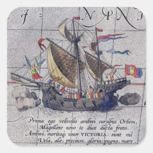Sticker Carré Grand navire et carte de l'océan Pacifique