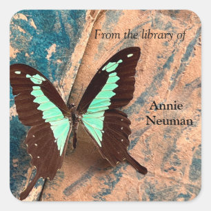 Sticker Carré Grand papillon sur textures de vieux livre