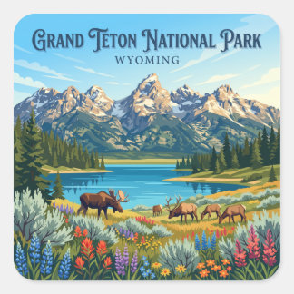 Sticker Carré Grand Teton National Park Jackson Wyoming