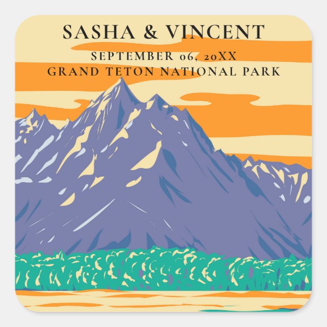 Sticker Carré Grand Teton National Park Mariage Retro (Devant)