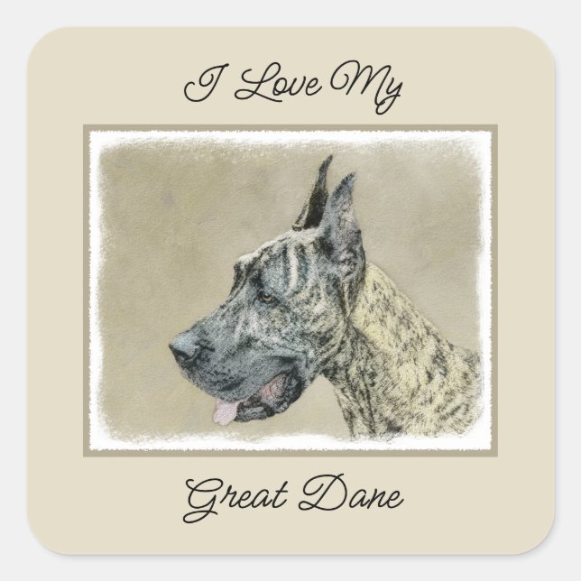 Sticker Carré Grande Danse (Brindle) Peinture - Art Chien origin (Devant)