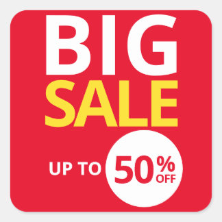 Sticker Carré GRANDE VENTE jusqu'à 50 % DE RÉDUCTION (Cinquante)