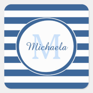 Sticker Carré Grandes Bleues Vivides Avec Nom Monogramme Cool