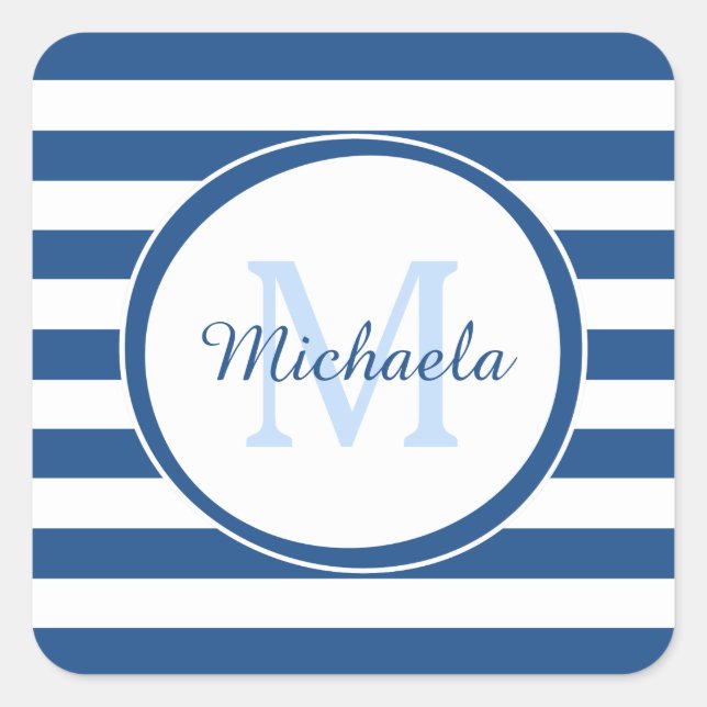 Sticker Carré Grandes Bleues Vivides Avec Nom Monogramme Cool (Devant)