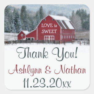 Sticker Carré Grange rouge de 1,5 po en mariage hivernal Favoris