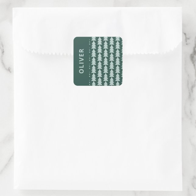 Sticker Carré Graphique d'arbre de Noël vert bleu géométrique mo (Sac)