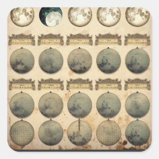 Sticker Carré Graphique de cycle lunaire vintage - Phases de lun