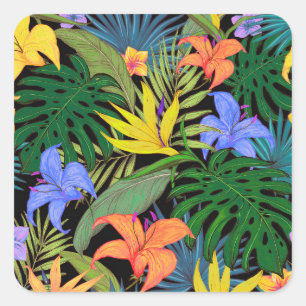 Sticker Carré Graphique de fleur d'Aloha de Hawaii tropical