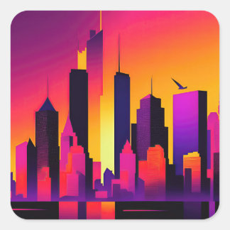 Sticker Carré Graphique de ligne Skyline NYC moderne