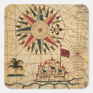 Sticker Carré Graphique de Portolan   Carte du Caire, Egypte