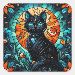 Sticker Carré Graphique en verre de chat noir