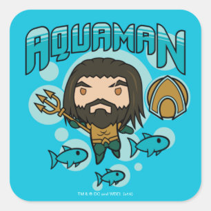 Sticker Carré Graphique sous-marin d'Aquaman Chibi Aquaman