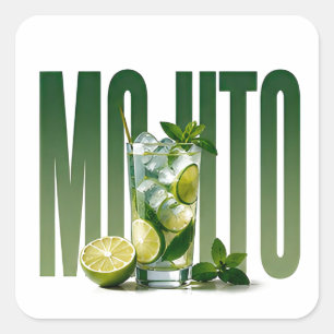 Sticker Carré Graphisme éditorial de cocktail de luxe Mojito