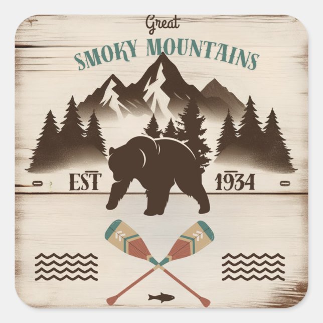 Sticker Carré Great Smoky Mountains, TN ours (Devant)