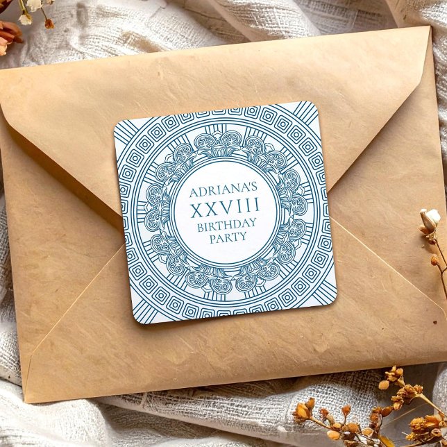 Sticker Carré Grec toga anniversaire fête avec éléments bleus (Créateur téléchargé)