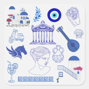 Sticker Carré Grèce Bleu et Blanc
