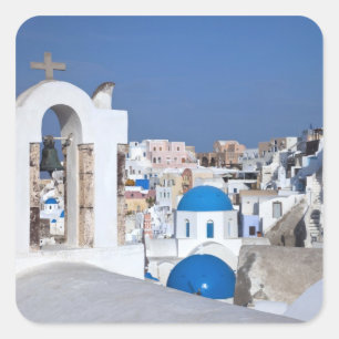 Sticker Carré Grèce, Santorin. Tour Bell et dômes bleus de 2