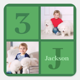 Sticker Carré Green Birthday Photo Collage Parti personnalisé