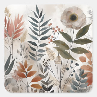 Sticker Carré Green Botanical Abstracts Inspiration florale