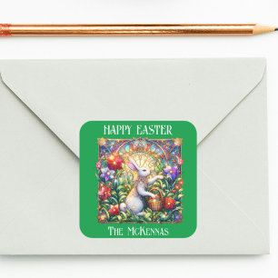 Sticker Carré Green Elegant Art Nouveau Bunny Jardin Pâques