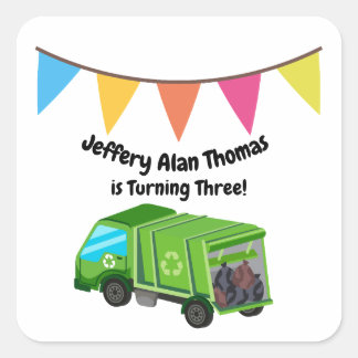 Sticker Carré Green Garbage Truck La fête des enfants