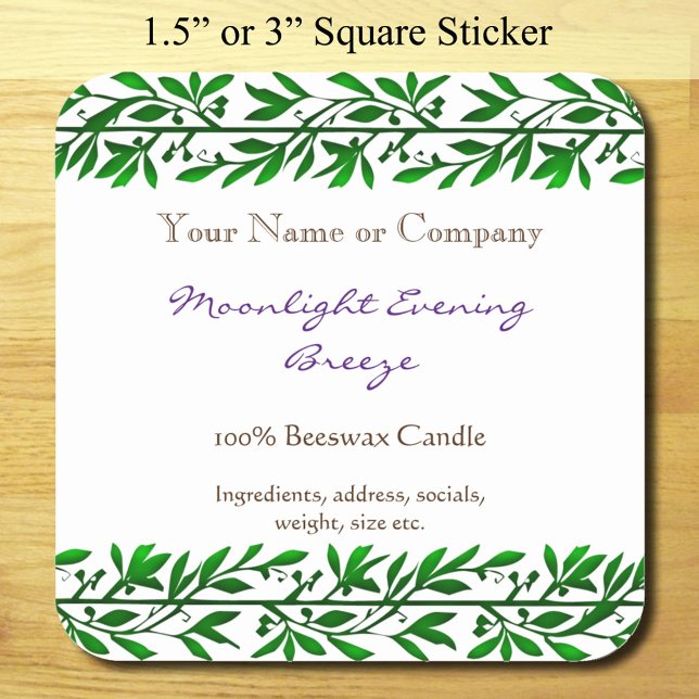 Sticker Carré Green Garland Editable savon rustique modifiable (Créateur téléchargé)