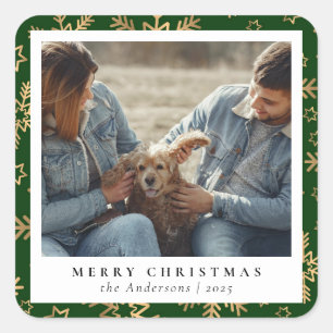 Sticker Carré Green Gold Elegant Joyeux Noël Photo personnalisée