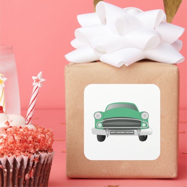 Sticker Carré Green Mean Retro Voiture Boy's Birthday (Fête)