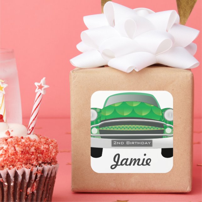 Sticker Carré Green Mean Retro Voiture Boy's Birthday (Fête)