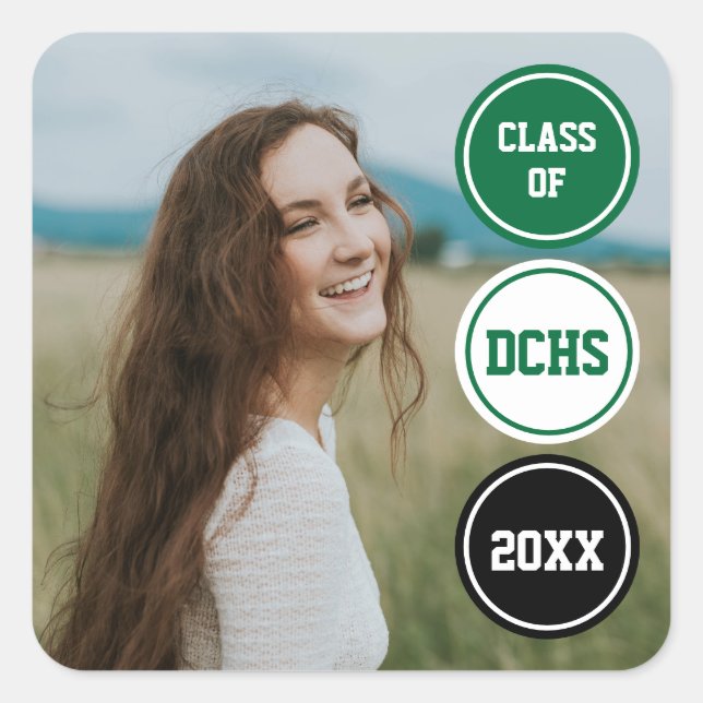 Sticker Carré Green Modern Circles Photo Graduation (Devant)
