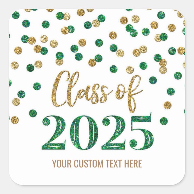 Sticker Carré Green Red Confetti Graduation 2025 (Devant)
