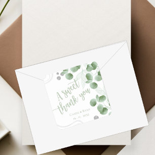 Sticker Carré Greenery Eucalyptus Leaves Wedding Thank You
