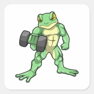 Sticker Carré Grenouille à Bodybuilding avec Dumbbell