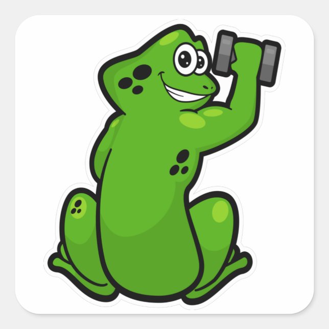 Sticker Carré Grenouille à Bodybuilding avec Dumbbell (Devant)