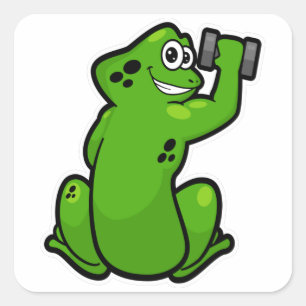 Sticker Carré Grenouille à Bodybuilding avec Dumbbell